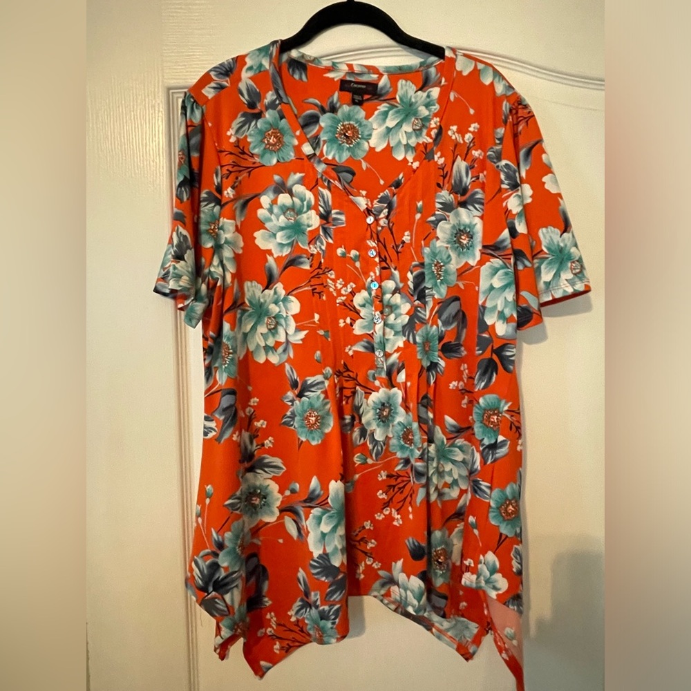 COCOMO XL Orange Asymmetrical Short Sleeve Tunic